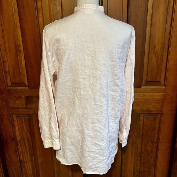 Rafaella Linen Button Down Shirt Pink Size Medium Collarless Work Casual - Picture 3 of 7